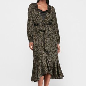 Express Leopard Print Satin Wrap Duster Kimono Midi Dress Size Small